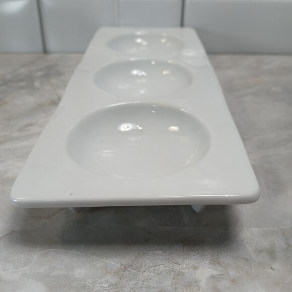 BIA White Ceramic 3 Section Serving Dish Sauce Tray Nuts Candy Tapas Charcuterie - Picture 5 of 10